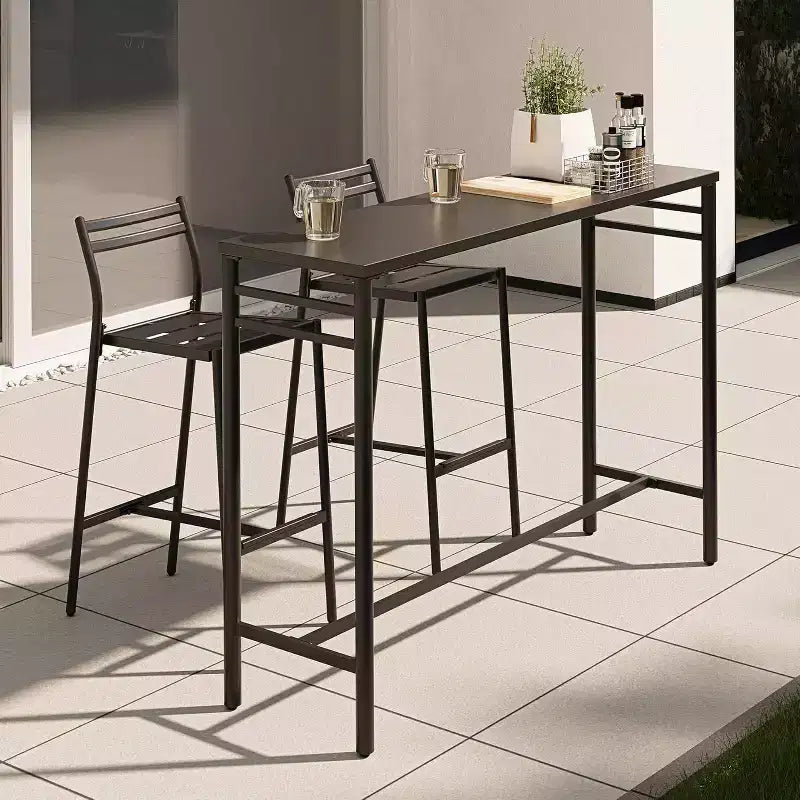 LAUSAINT HOME 3 Pieces Outdoor Bar Set Patio Bar Table and Chairs Set Ergonomic Backrest