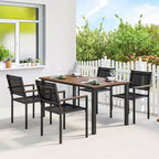 Outsunny Outdoor Dining Set for 4, 59 Rectangle Acacia Wood Outdoor Table and 352 LBS Stackable Chairs, Patio Set for Garden, Backyard, Deck, Teak