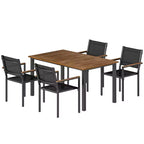 Outsunny Outdoor Dining Set for 4, 59 Rectangle Acacia Wood Outdoor Table and 352 LBS Stackable Chairs, Patio Set for Garden, Backyard, Deck, Teak