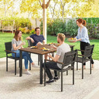Outsunny Outdoor Dining Set for 4, 59 Rectangle Acacia Wood Outdoor Table and 352 LBS Stackable Chairs, Patio Set for Garden, Backyard, Deck, Teak