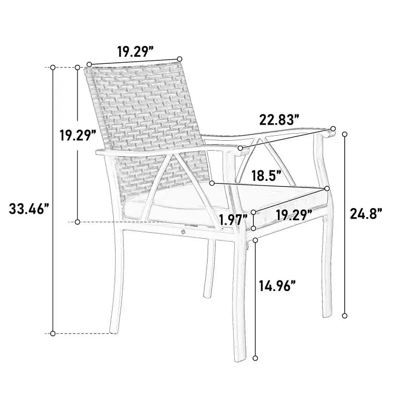 Whisen 5-Piece Wicker Outdoor Table and Chairs, Patio Dining Table and Chairs Set with Square steel Tabletop