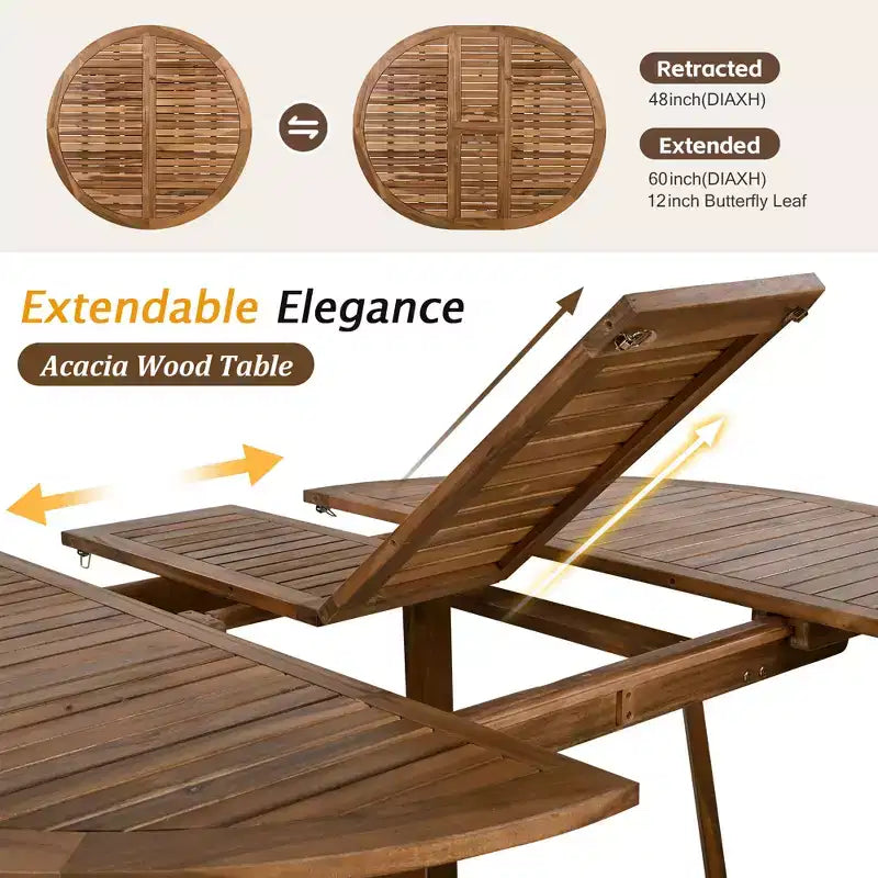 Whisen Weather Resistant 5-Piece Outdoor Dining Set Patio Round Extendable Dining Set with 4 Rattan Chairs