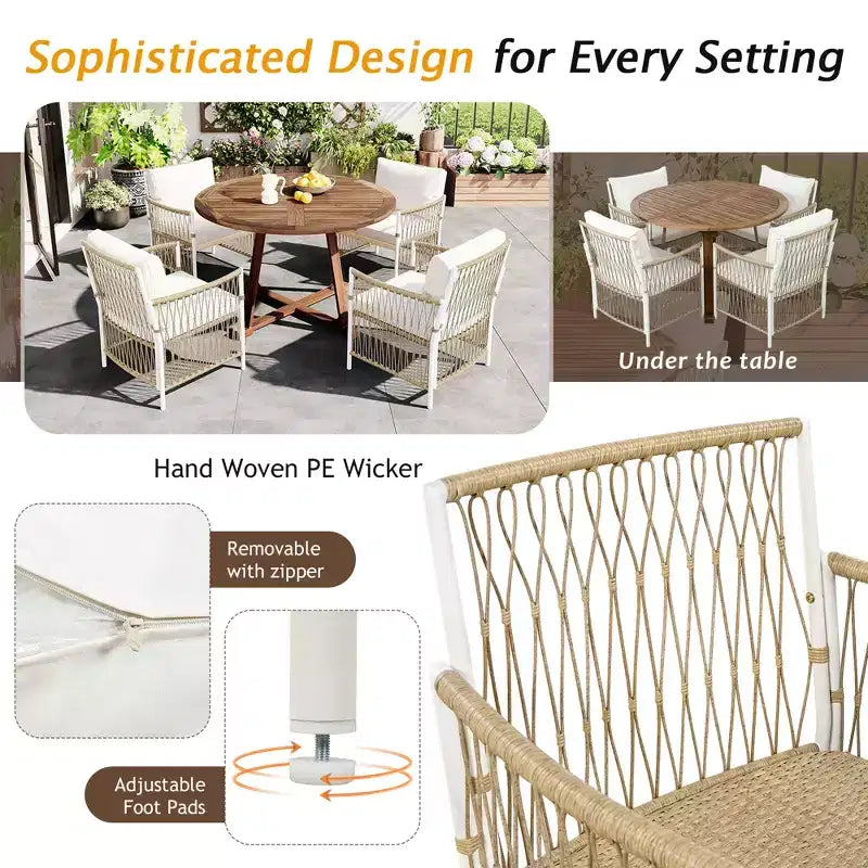 Whisen Weather Resistant 5-Piece Outdoor Dining Set Patio Round Extendable Dining Set with 4 Rattan Chairs