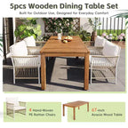 Whisen Weather Resistant 5-Piece Outdoor Dining Set Patio Round Extendable Dining Set with 4 Rattan Chairs