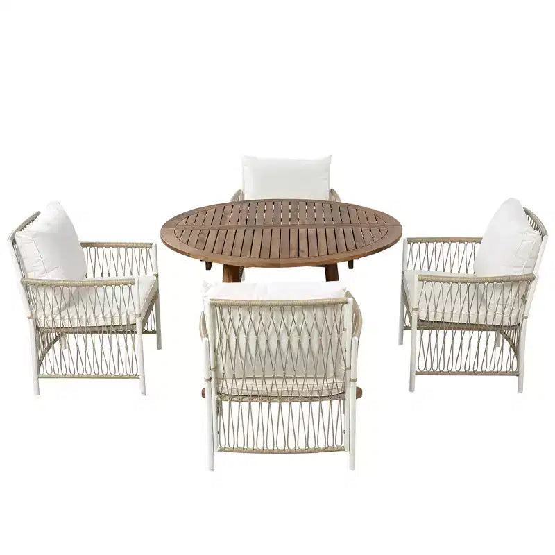 Whisen Weather Resistant 5-Piece Outdoor Dining Set Patio Round Extendable Dining Set with 4 Rattan Chairs