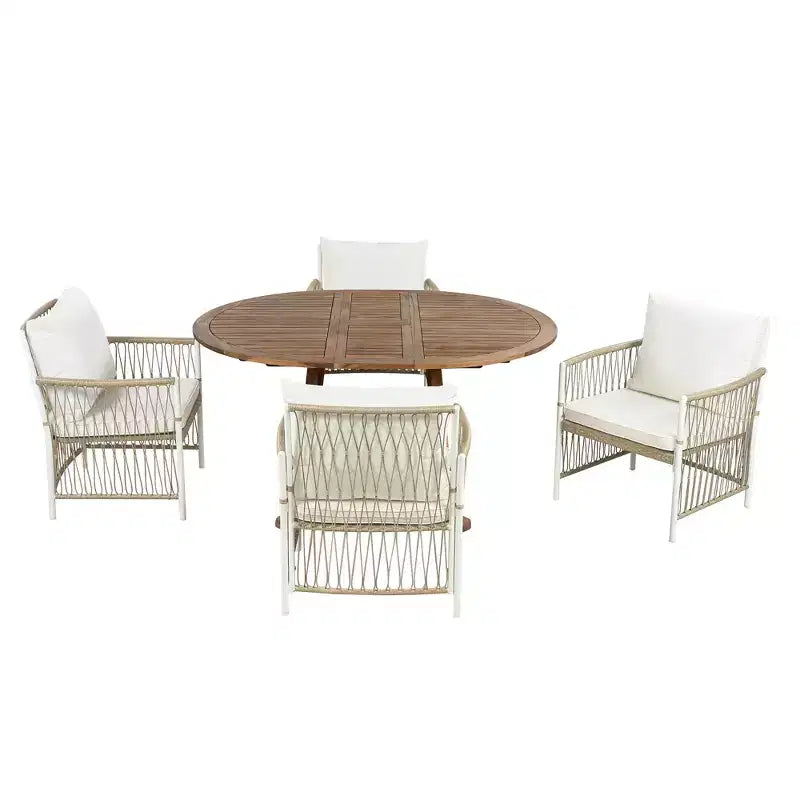 Whisen Weather Resistant 5-Piece Outdoor Dining Set Patio Round Extendable Dining Set with 4 Rattan Chairs