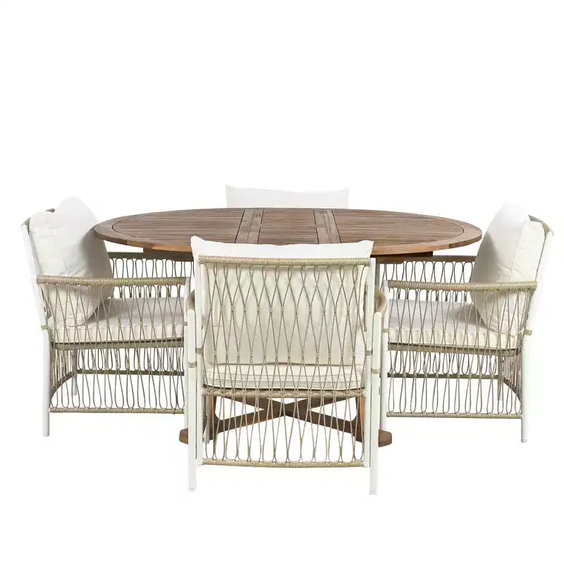 Whisen Weather Resistant 5-Piece Outdoor Dining Set Patio Round Extendable Dining Set with 4 Rattan Chairs