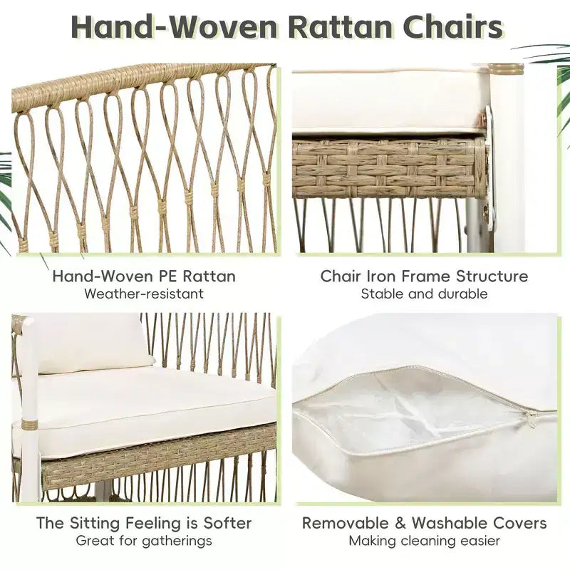 Whisen Weather Resistant 5-Piece Outdoor Dining Set Patio Round Extendable Dining Set with 4 Rattan Chairs