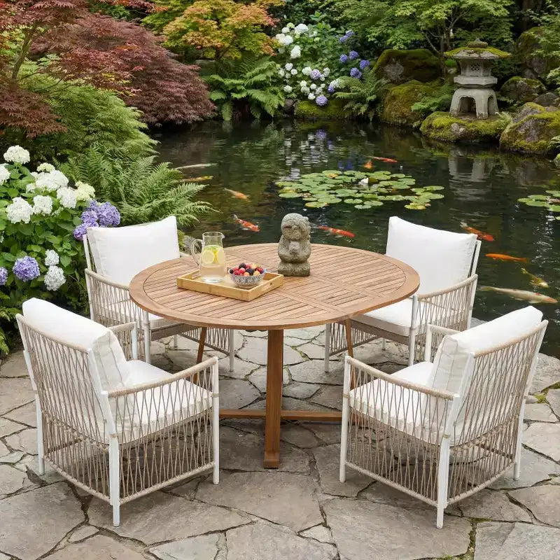 Whisen Weather Resistant 5-Piece Outdoor Dining Set Patio Round Extendable Dining Set with 4 Rattan Chairs