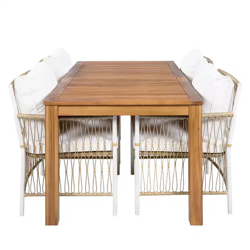 Whisen Weather Resistant 5-Piece Outdoor Dining Set Patio Round Extendable Dining Set with 4 Rattan Chairs