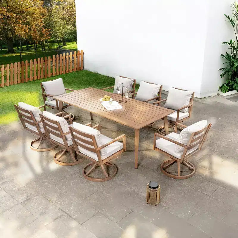 Ensemble de salle à manger d'extérieur HAPPATIO, ensemble de salle à manger de patio en aluminium avec finition peinte à la main imitation bois, montage facile pour l'arrière-cour, le jardin, le porche