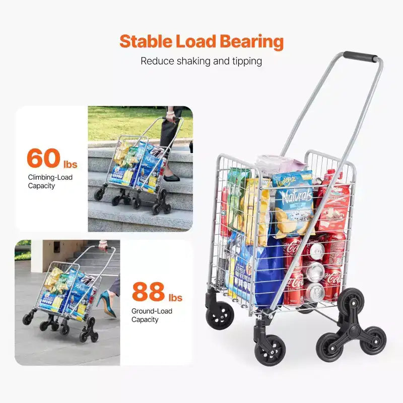 Carrello portaspesa pieghevole da 45 litri, con ruote girevoli a 360°, ruote a tre razze, leggero per lavanderia e viaggi, colore argento