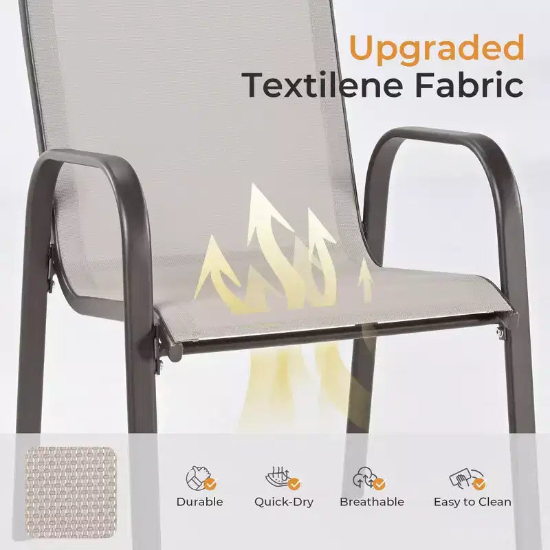 HAPPATIO Outdoor Patio Dining Set, Textilene Dining Chairs and Dining Table with Umbrella Hole, Stackable Chairs for Garden, Patio and Poolside