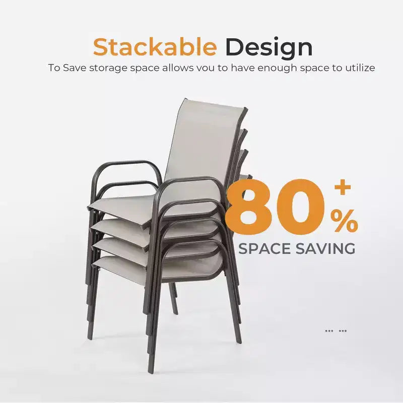 HAPPATIO Outdoor Patio Dining Set, Textilene Dining Chairs and Dining Table with Umbrella Hole, Stackable Chairs for Garden, Patio and Poolside