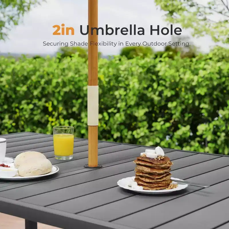 HAPPATIO Outdoor Patio Dining Set, Textilene Dining Chairs and Dining Table with Umbrella Hole, Stackable Chairs for Garden, Patio and Poolside