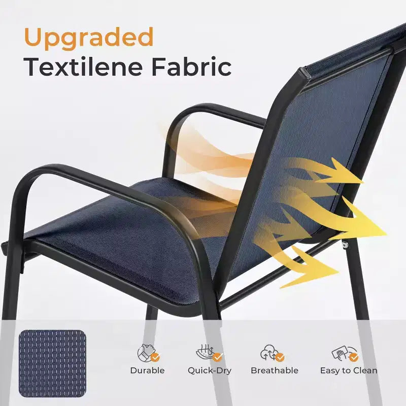 HAPPATIO Outdoor Patio Dining Set, Textilene Dining Chairs and Dining Table with Umbrella Hole, Stackable Chairs for Garden, Patio and Poolside