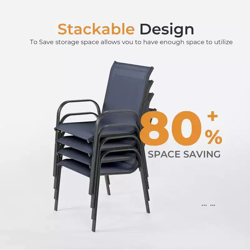 HAPPATIO Outdoor Patio Dining Set, Textilene Dining Chairs and Dining Table with Umbrella Hole, Stackable Chairs for Garden, Patio and Poolside