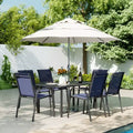 HAPPATIO Outdoor Patio Dining Set, Textilene Dining Chairs and Dining Table with Umbrella Hole, Stackable Chairs for Garden, Patio and Poolside