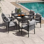 HAPPATIO Patio Dining Set, Woven Rope Rattan Outdoor Dining Set, Woven Wicker Rope Chairs with Cushions for Lawn Garden