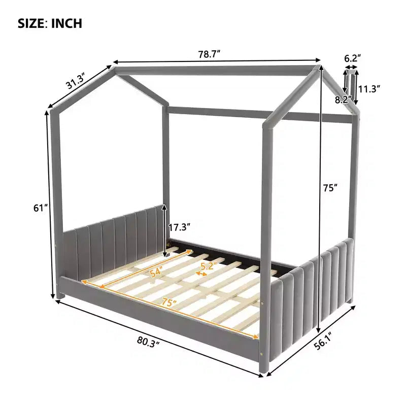 Letto per la cameretta dei bambini Velvet House, grigio