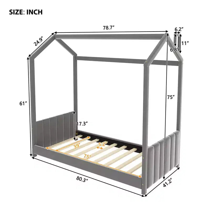 Letto per la cameretta dei bambini Velvet House, grigio