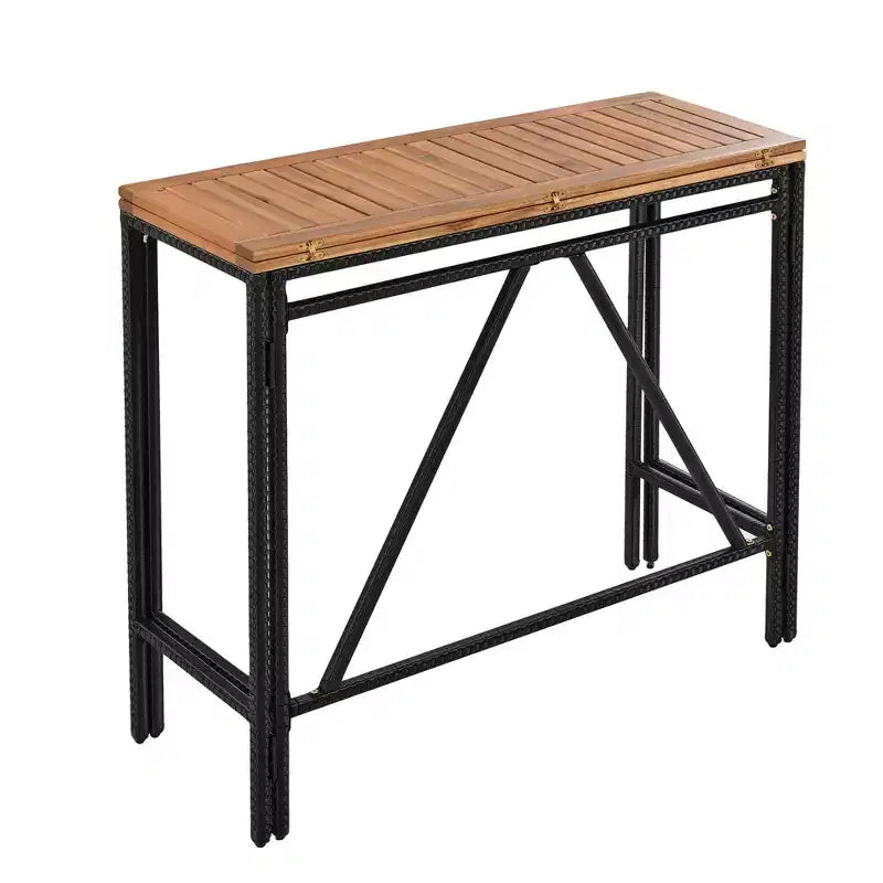GDFStudio Mason Patio Modern 5-Piece Acacia Wood and PE Rattan Wicker Bar Height Dining Set with Cushioned Stools
