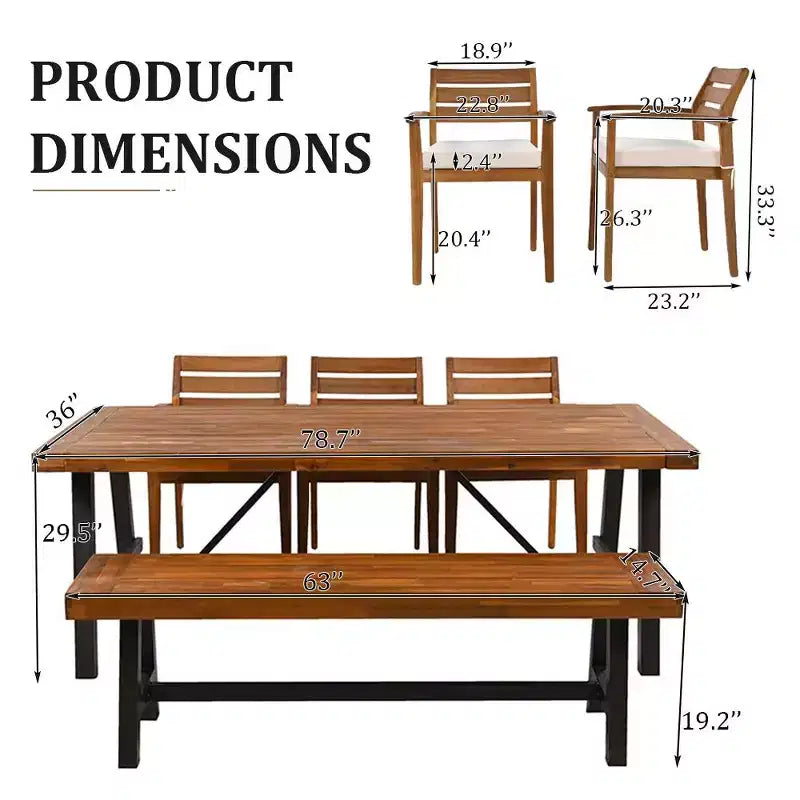 Whisen 7-piece Rustic Wood Outdoor Dining Set - Seats 8, Patio Furniture Set with Removable Cushions, Chairs and Bench, Weather Resistant - Natural