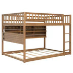 Letto a castello moderno Full-Over-Full basso con contenitore, mensole illuminate e pannello forato