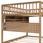 Letto a castello moderno Full-Over-Full basso con contenitore, mensole illuminate e pannello forato