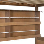 Letto a castello moderno Full-Over-Full basso con contenitore, mensole illuminate e pannello forato