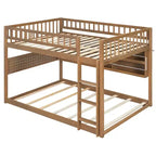 Letto a castello moderno Full-Over-Full basso con contenitore, mensole illuminate e pannello forato