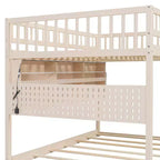 Letto a castello moderno Full-Over-Full basso con contenitore, mensole illuminate e pannello forato