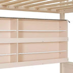 Letto a castello moderno Full-Over-Full basso con contenitore, mensole illuminate e pannello forato