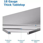 Tavolo da Lavoro e Preparazione in Acciaio Inox Extra Resistente, Tavolo Commerciale NSF con Ripiano Inferiore Regolabile per Cucina, Ristorante, Casa, Garage