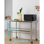 Tavolo da Lavoro e Preparazione in Acciaio Inox Extra Resistente, Tavolo Commerciale NSF con Ripiano Inferiore Regolabile per Cucina, Ristorante, Casa, Garage