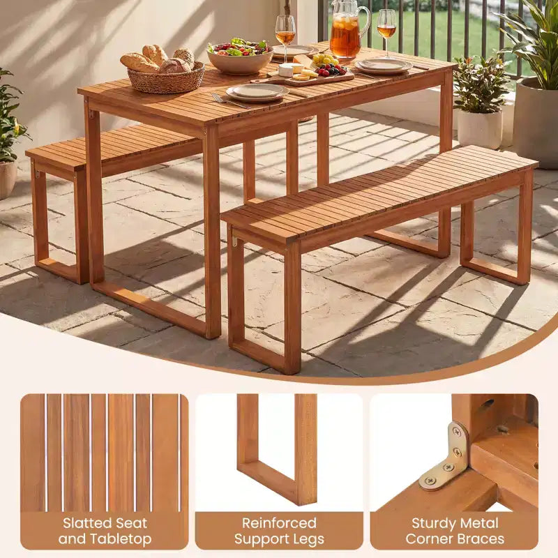 Gymax 5PCS Acacia Wood Dining Set Outdoor Table & Rattan Chairs for Balcony Poolside