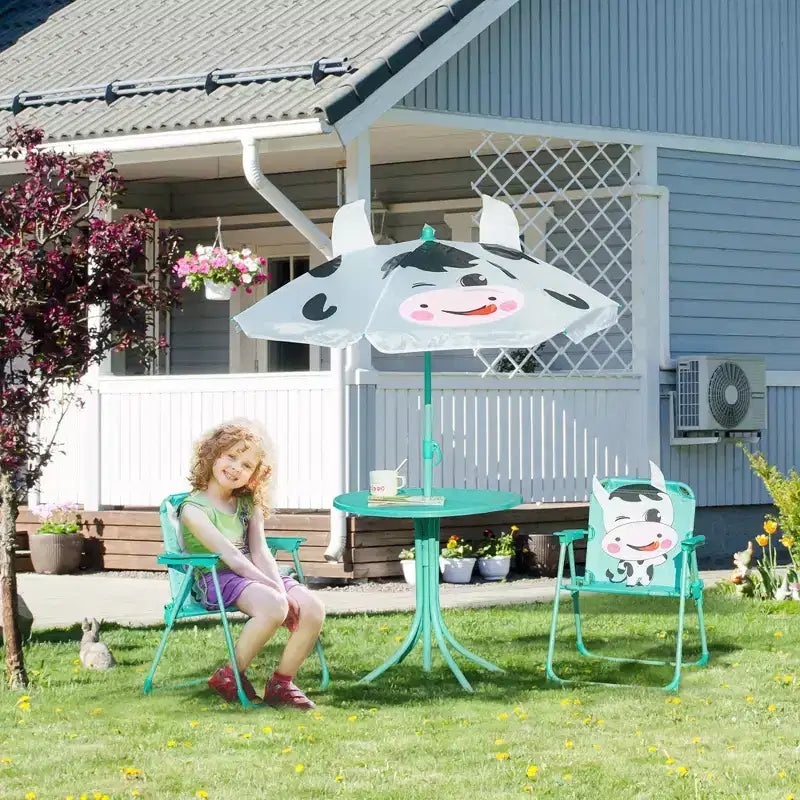 Ensemble table et chaises pour enfants, mobilier de jardin pliable pour extérieur, table de pique-nique pour terrasse et cour arrière, avec parasol amovible et réglable en hauteur
