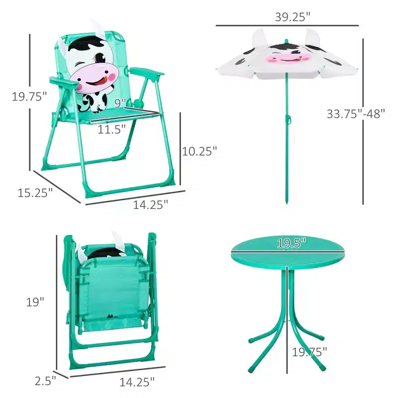 Ensemble table et chaises pour enfants, mobilier de jardin pliable pour extérieur, table de pique-nique pour terrasse et cour arrière, avec parasol amovible et réglable en hauteur
