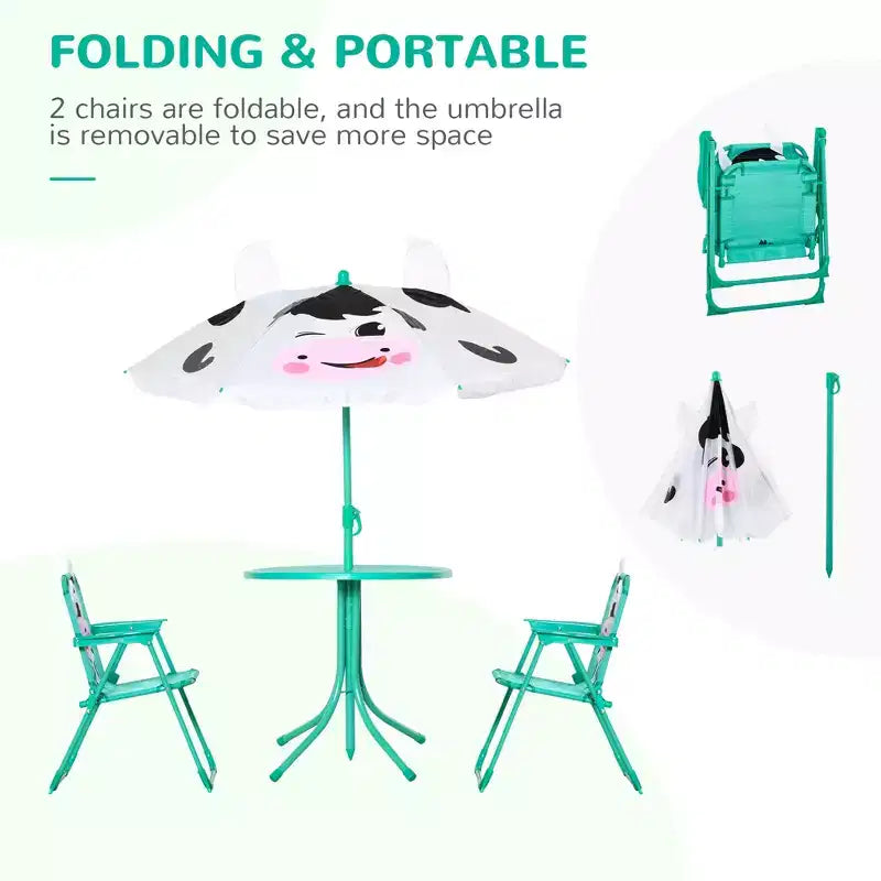 Ensemble table et chaises pour enfants, mobilier de jardin pliable pour extérieur, table de pique-nique pour terrasse et cour arrière, avec parasol amovible et réglable en hauteur