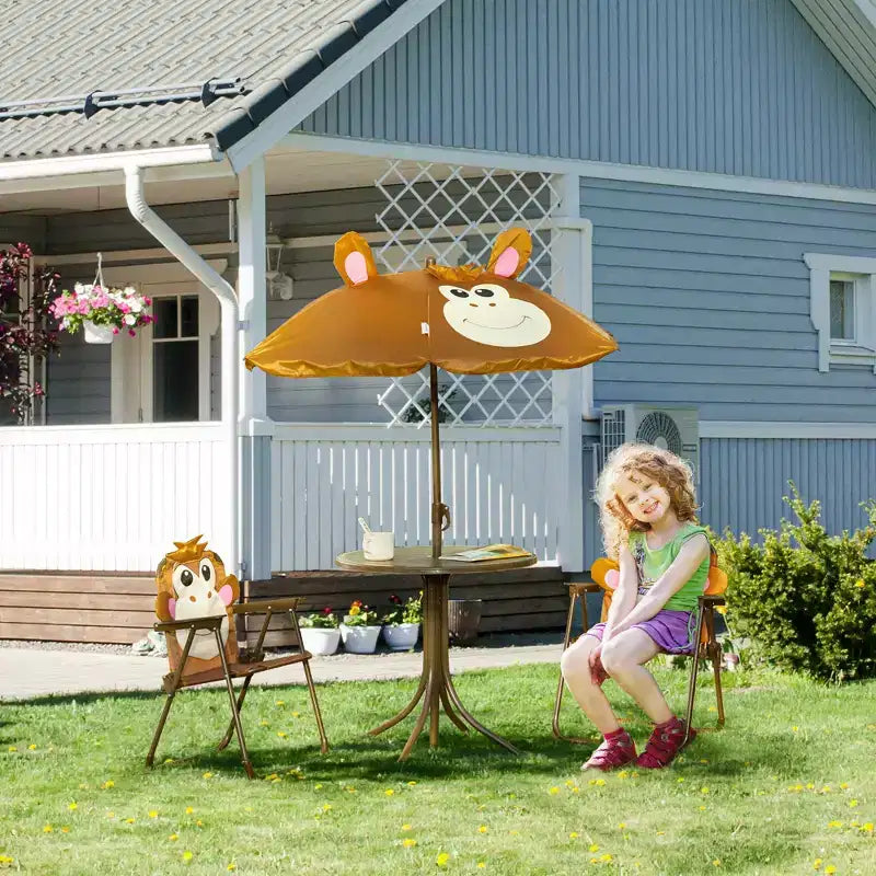 Ensemble table et chaises pour enfants, mobilier de jardin pliable pour extérieur, table de pique-nique pour terrasse et cour arrière, avec parasol amovible et réglable en hauteur