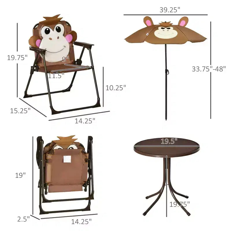 Ensemble table et chaises pour enfants, mobilier de jardin pliable pour extérieur, table de pique-nique pour terrasse et cour arrière, avec parasol amovible et réglable en hauteur