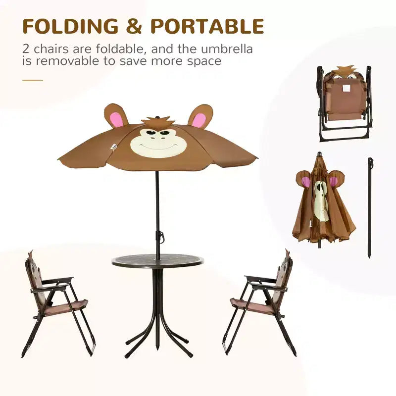 Ensemble table et chaises pour enfants, mobilier de jardin pliable pour extérieur, table de pique-nique pour terrasse et cour arrière, avec parasol amovible et réglable en hauteur