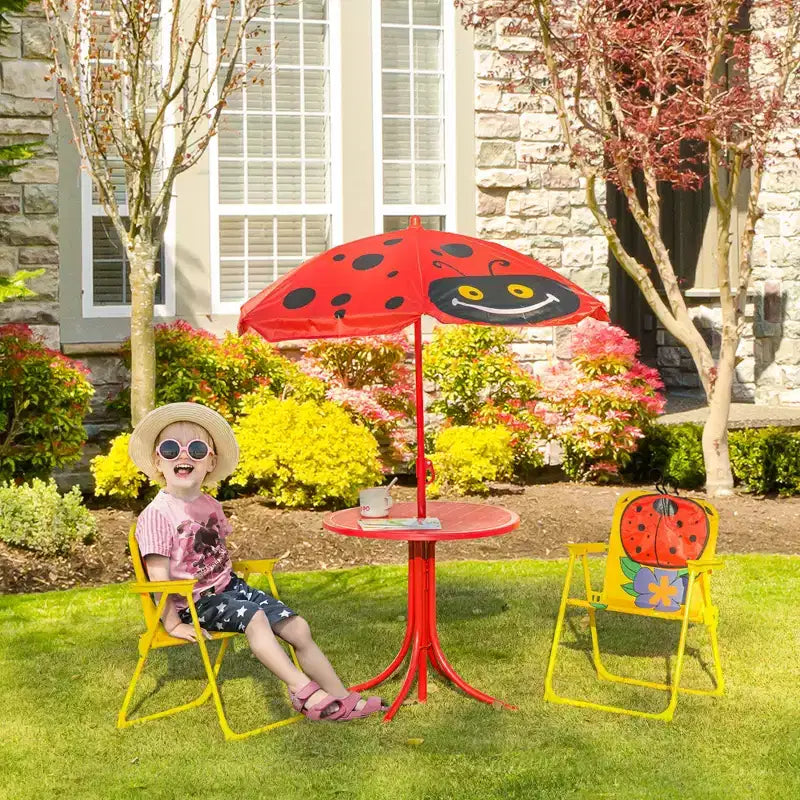 Ensemble table et chaises pour enfants, mobilier de jardin pliable pour extérieur, table de pique-nique pour terrasse et cour arrière, avec parasol amovible et réglable en hauteur