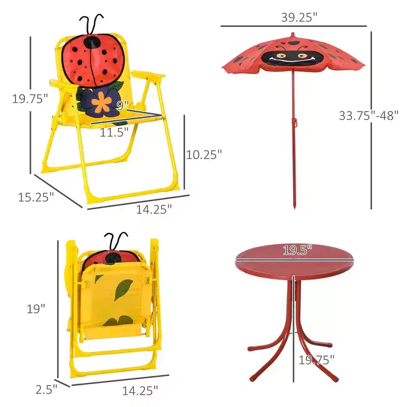 Ensemble table et chaises pour enfants, mobilier de jardin pliable pour extérieur, table de pique-nique pour terrasse et cour arrière, avec parasol amovible et réglable en hauteur