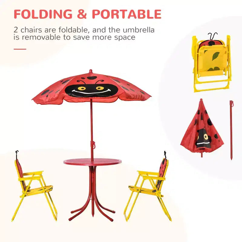Ensemble table et chaises pour enfants, mobilier de jardin pliable pour extérieur, table de pique-nique pour terrasse et cour arrière, avec parasol amovible et réglable en hauteur