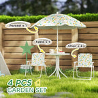 Kids Picnic Table and Chair Set, Outdoor Activity Table with Foldable Chairs, Removable Umbrella for Backyard