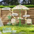 Kids Picnic Table and Chair Set, Outdoor Activity Table with Foldable Chairs, Removable Umbrella for Backyard
