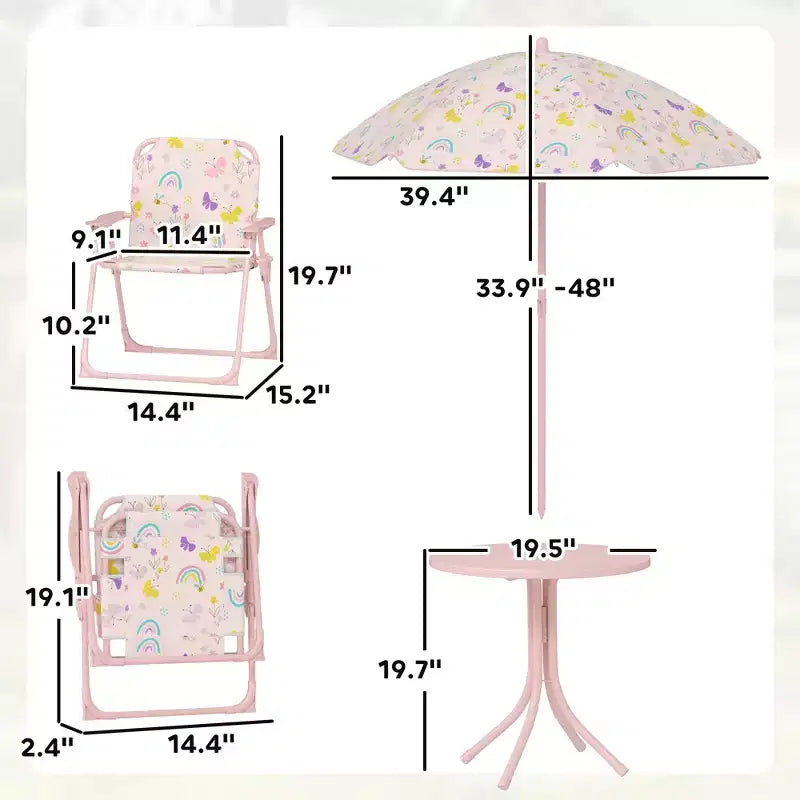 Kids Picnic Table and Chair Set, Outdoor Activity Table with Foldable Chairs, Removable Umbrella for Backyard