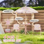 Kids Picnic Table and Chair Set, Outdoor Activity Table with Foldable Chairs, Removable Umbrella for Backyard