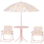 Kids Picnic Table and Chair Set, Outdoor Activity Table with Foldable Chairs, Removable Umbrella for Backyard